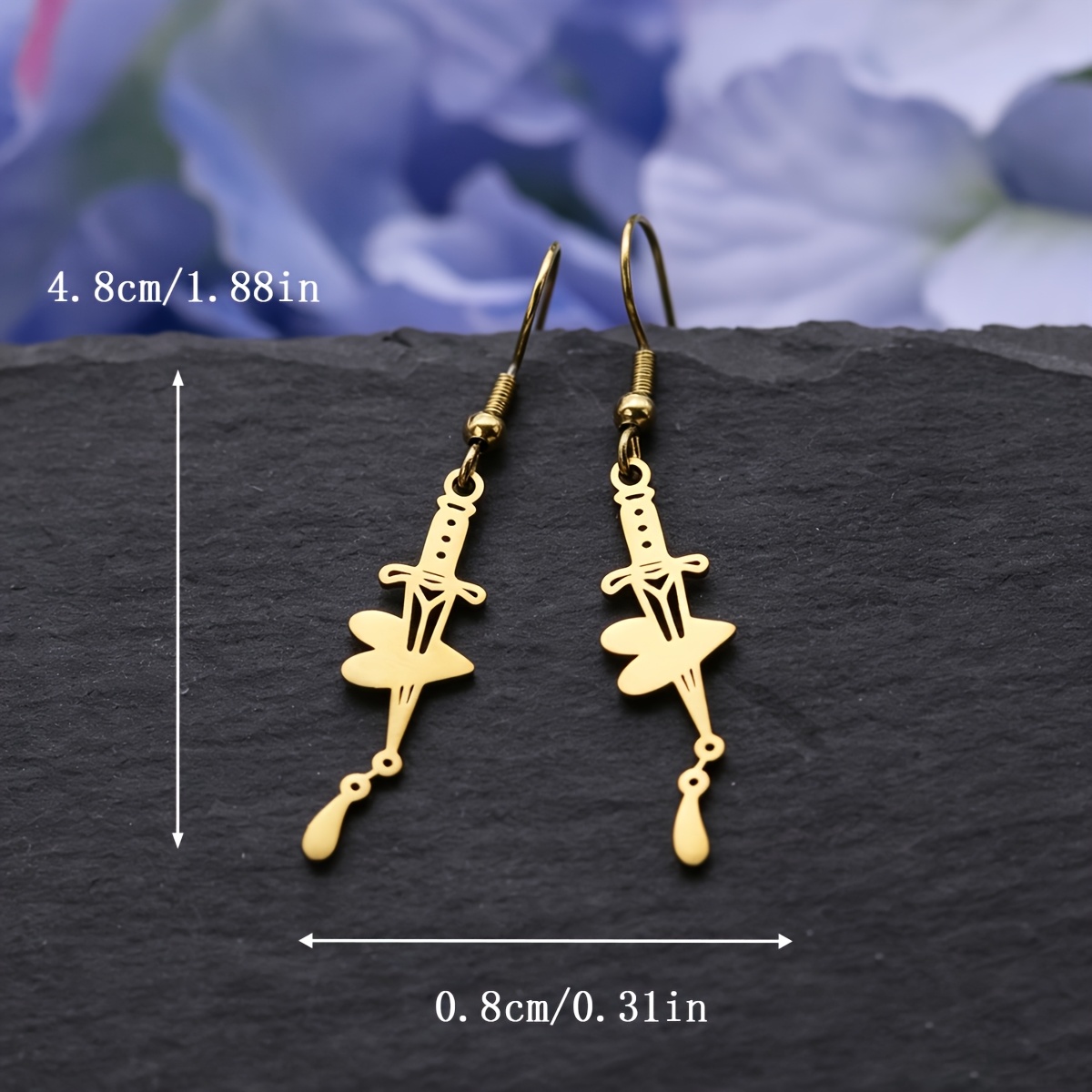 Women's Floral Dagger Teardrop Drop Earrings, Vintage Gothic Style